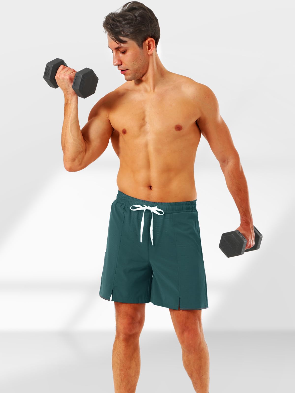 TXJ Sports Men's 2 in 1 Running Shorts 5" Athletic Workout Shorts for Men with Compression Liner Zip Pockets Gym Training Dark Green