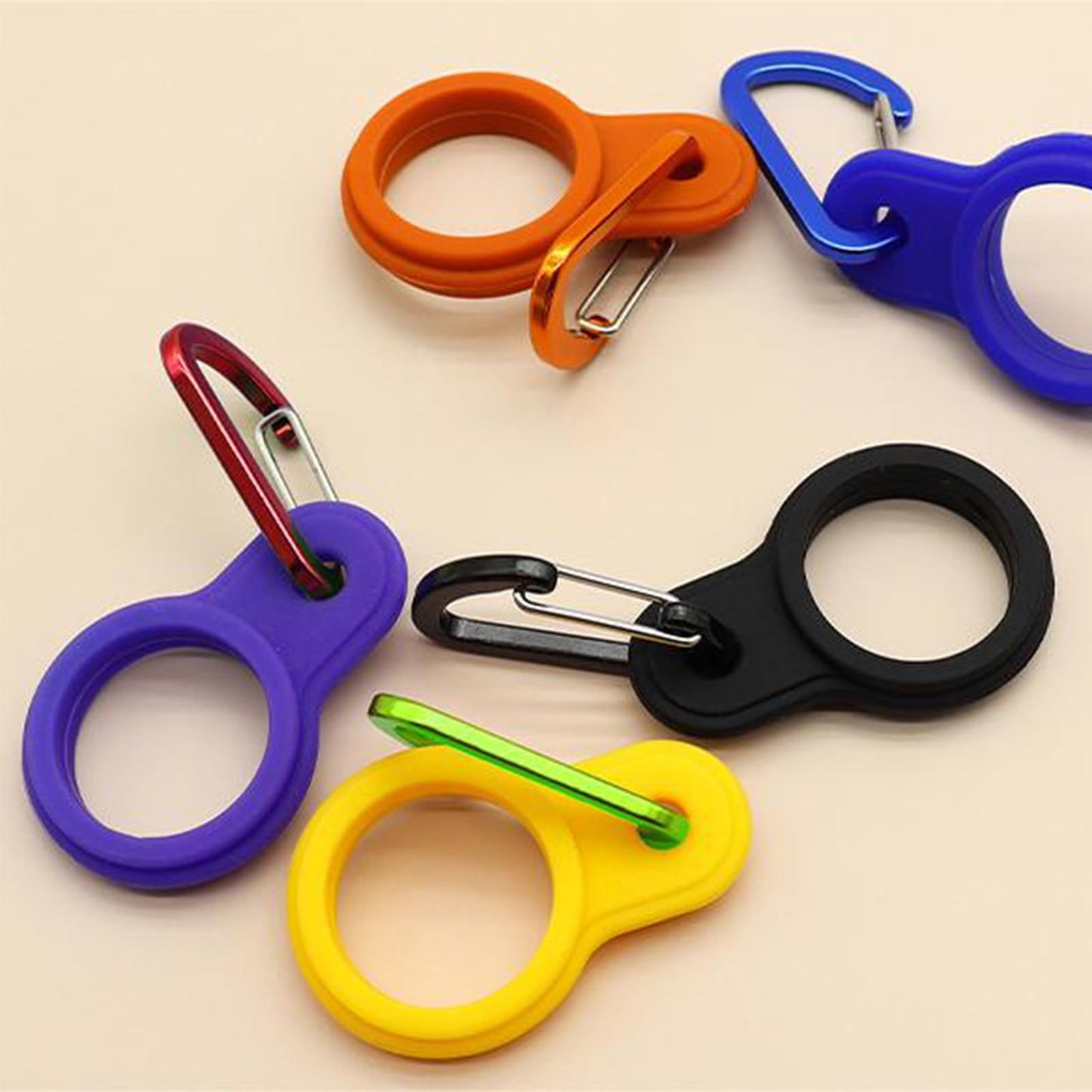 6 Pcs Silicone Water Bottle Buckle with Carabiner Clip Portable Secure Bottle Holder Water Bottle Carrier Hanging Rings