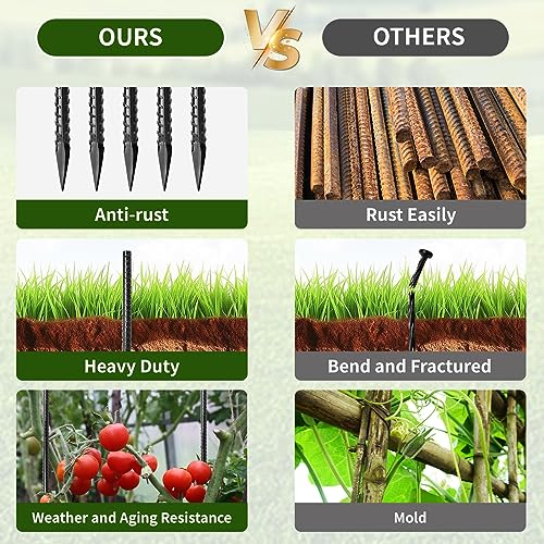 Heavy Duty Ground Rebar Stakes 16 inches, 16 pcs Steel Spikes for Garden, Tent & Construction