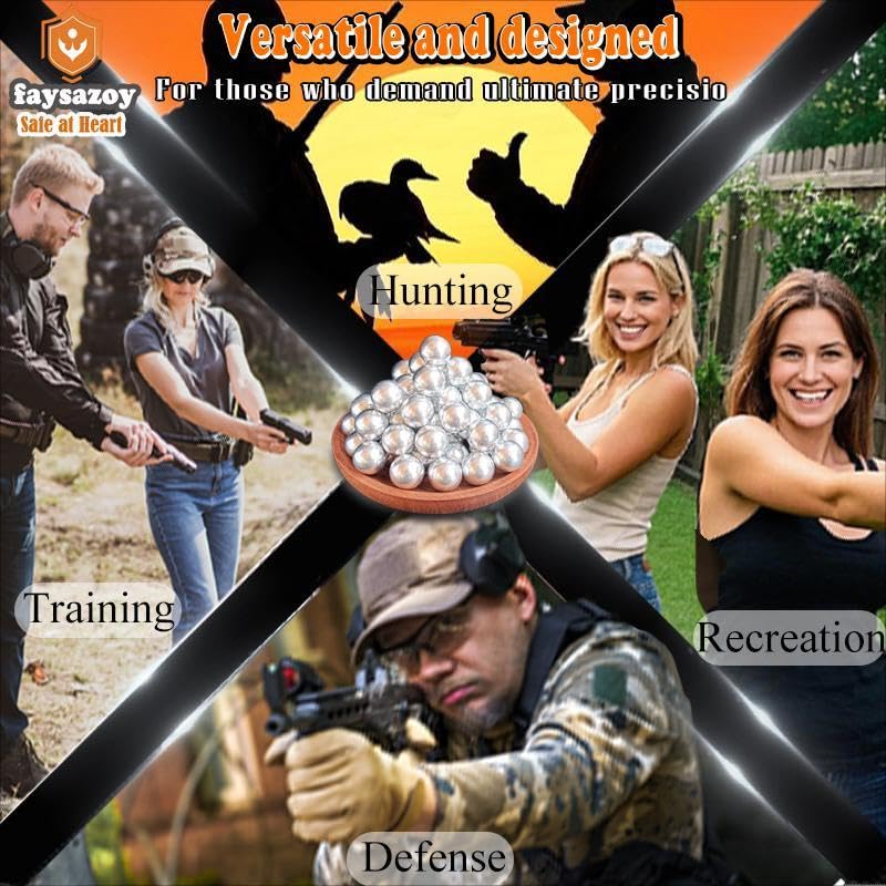 Faysazoy 50 x .68 Caliber Self Defense Balls & Projectiles, 7.3g, Hard - Reusable 0.68 Caliber Aluminum Balls for Home Defense, Practice, and Training (50)