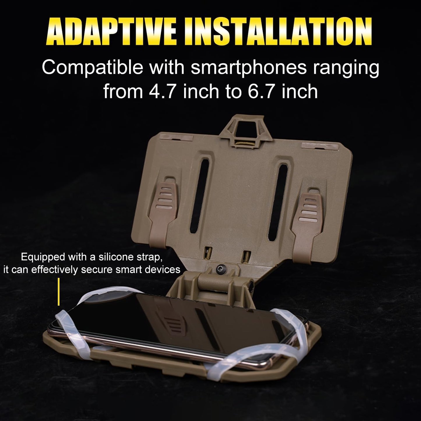 Zhongren Tactical Plate Carrier Vest Attachments Universal Phone Chest Mount for Screen Size 4.7"-6.7" Molle Foldable Navigation Phone Holder Board (Tan)