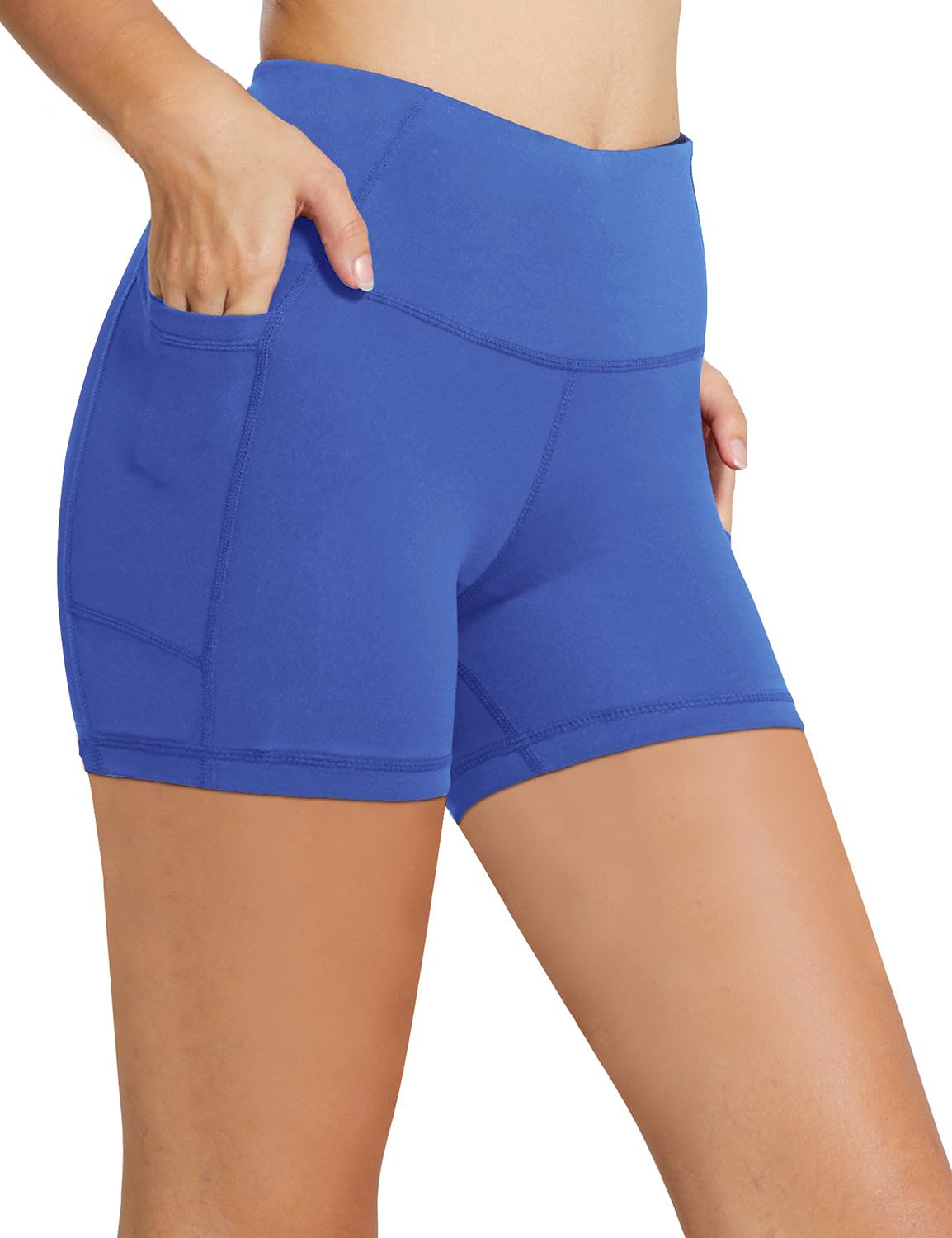 baleaf Biker Shorts Women Yoga Gym Workout Spandex Running Volleyball Tummy Control Compression with Pockets 5" Earth Blue XXL