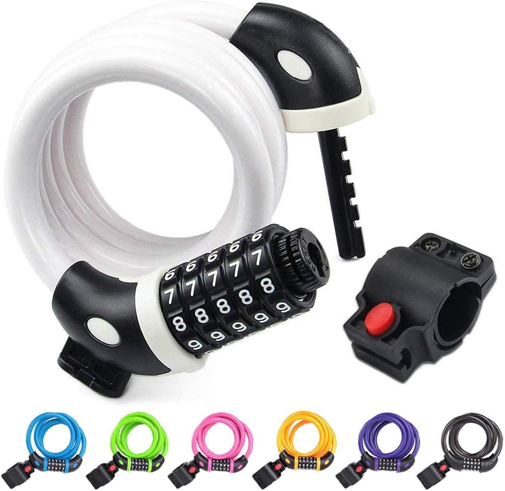 NDakter Bike Lock, 4/5.6 Feet Bicycle Cable, High Security 5 Digit Resettable Combination Coiling Bicycle Lock, Heavy Duty Anti Theft Cable with Mounting Bracket, 1/2 Inch Diameter (12mm)