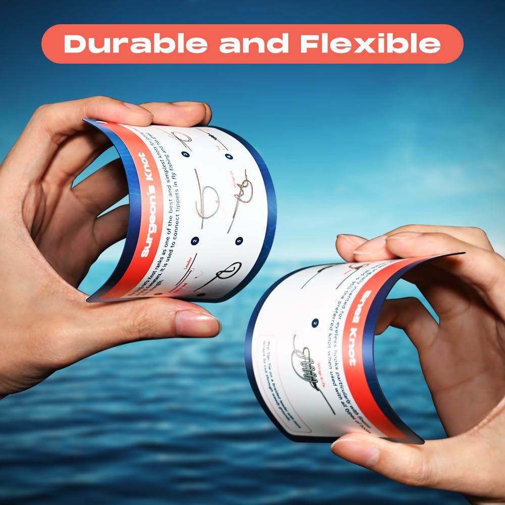 HOOK-EZE Fishing Knot Tying Cards, Waterproof Pocket Guide to 12 Essential Knots with Zinger Retractor, Fishing Gifts Gear Accessories for Men & Cool Gadgets Stuff Suppliers Tool for Beginner (Blue)