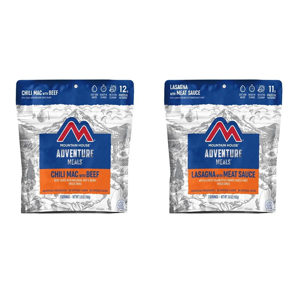 Mountain House Chili Mac with Beef | Freeze Dried Backpacking & Camping Food | 2-Servings & Lasagna with Meat Sauce | Freeze Dried Backpacking & Camping Food |2 Servings