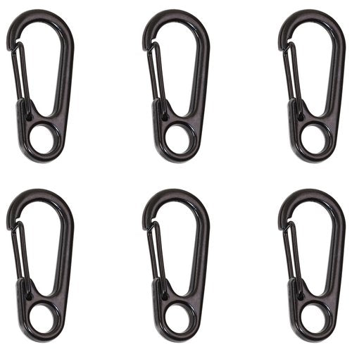 Mini Skater Tiny Alloy Clips Quick Release Paracord Keychains Spring Snap Hook for Work Car Keys Ring, Belt Loop, Dog Tags (Black, 6)
