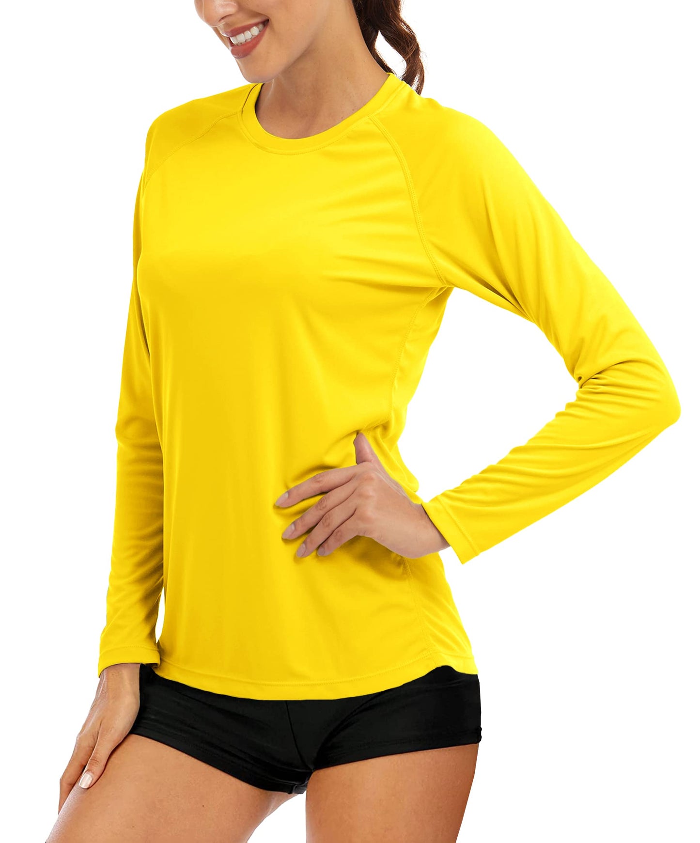 MAGCOMSEN Long Sleeve Shirts for Women Athletic Shirts Women T Shirts for Women Workout Shirts for Women Running Shirts Women Hiking T Shirts Yellow