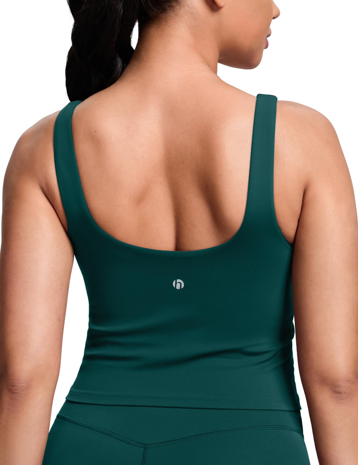 HeyNuts Zeal Bra Womens Scoop Neck Longline Sports Bras, U Back Medium Impact Wirefree Workout Athletic Running Basic Gym Yoga Crop Tank Tops Padded Camisole with Built in Bras Teal Green S