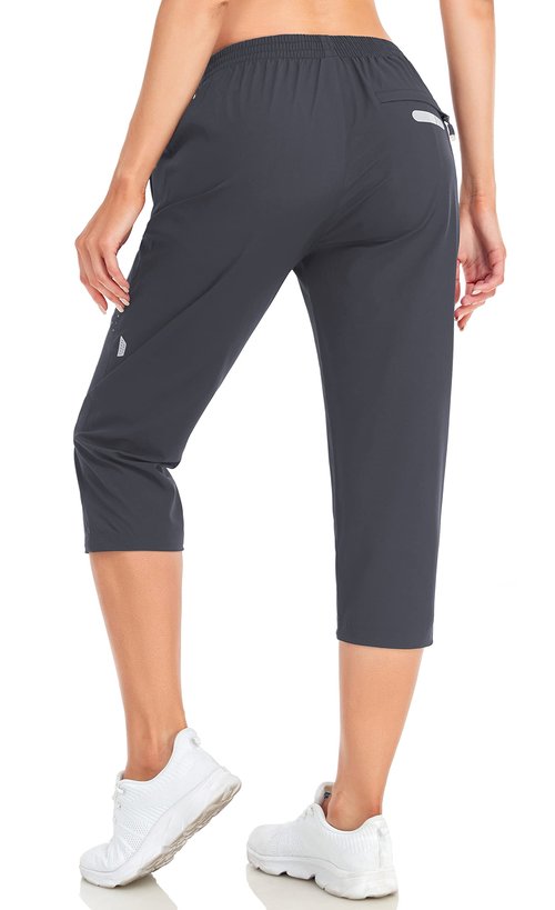 GymBrave Women's Capri Pants Quick Dry Lightweight Hiking Capris Pants Outdoor Casual with Zipper Pockets Gray S