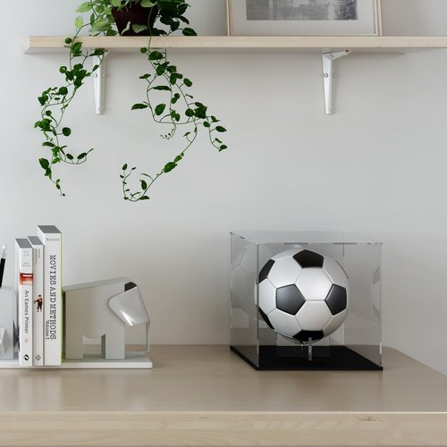 HEMYLU Football Display Case with Riser Stand, Acrylic Box for Full Size Football, Handball, Dodgeball, Volleyball Storage, Displaying and Showcase