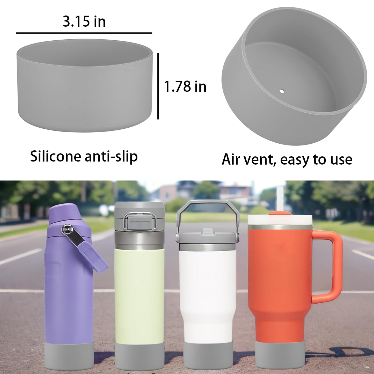 2Pcs Silicone Boot Sleeve for Stanley IceFlow Fast Flow Water Bottle 24oz,Silicone Boot Bumper for Stanley Quencher 40oz,for IceFlow 20oz 30oz,for Quick Flip GO 24oz Bottle（Thickened） (Gray)