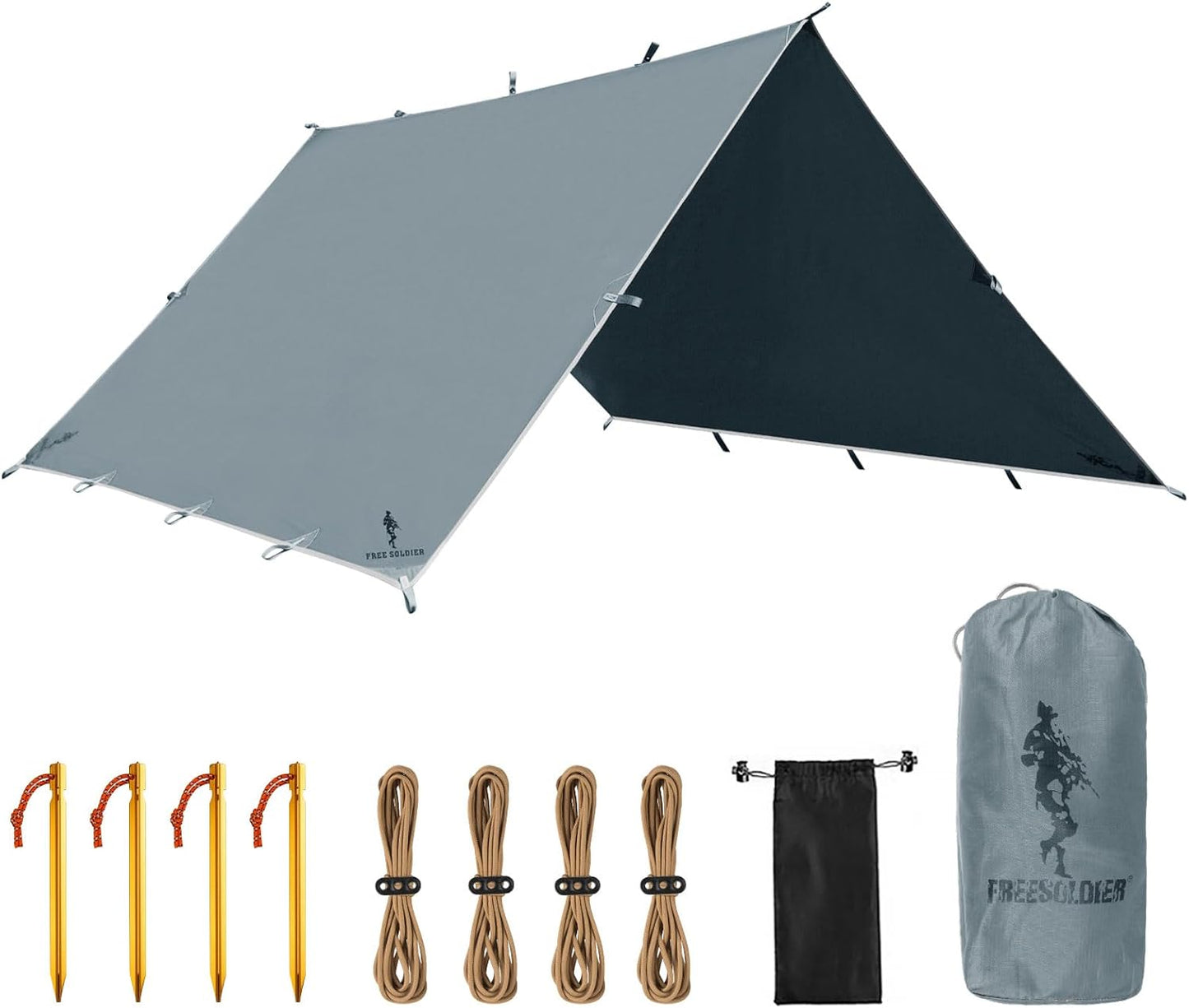 FREE SOLDIER Waterproof Portable Tarp Multifunctional Outdoor Camping Traveling Awning Backpacking Tarp Shelter Rain (Brown 10×10.5ft)