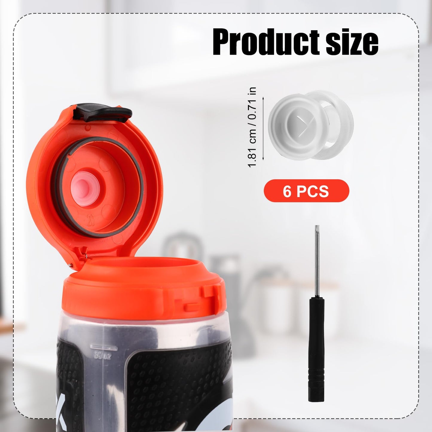 6pcs Dispensing Rubber Valves Compatible with Gatorade Water Bottle, Silicone Valve Replacement Lid for Gatorade GX 30oz & Squeeze Bottle 32oz Plastic Inserts & Screwdriver