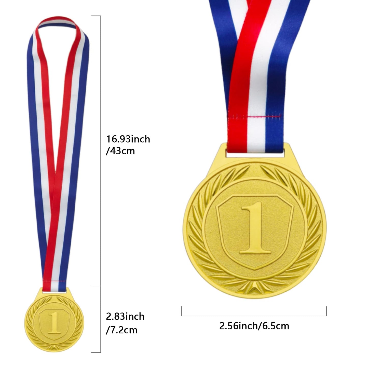 3 Pieces Medals for Awards, 2.56 Inch Gold Metal Medals Olympic Decorations Winner Medal with Ribbon Necklace for Sports Day Prizes, Gymnastics Competitions, Party Gifts, Kids Adults