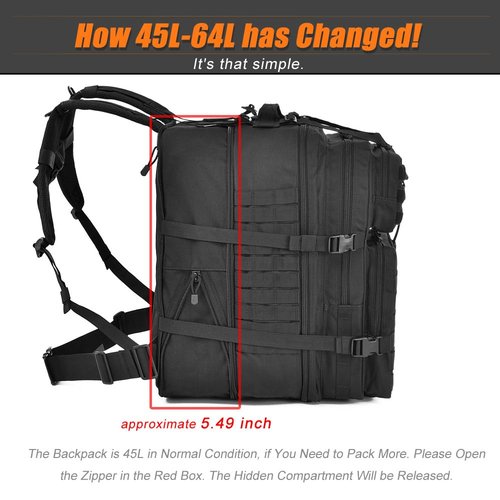 R.SASR 64L Large Tactical Backpack, Military Molle Bag for Hiking