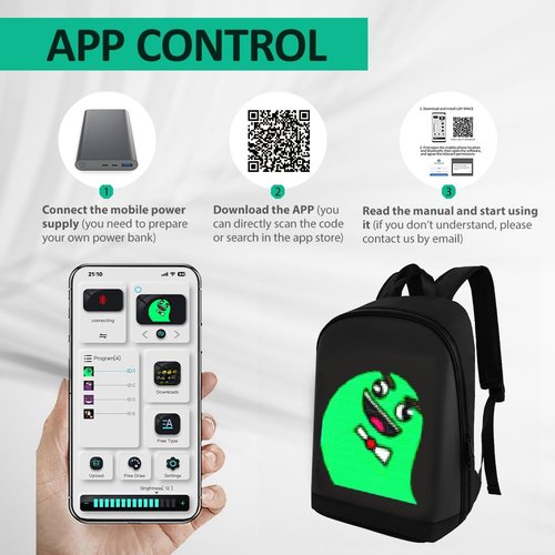 YOLOLAND LED Color Screen Customizable photo/icon Backpack,Water-Resistant Travel Bag with USB Port and Comfortable Padding