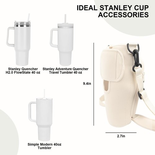 Miruchertter Water Bottle Carrier Bag With Phone Pocket for 40/30 oz Stanley Cup - Sling Holder Pouch With Adjustable Strap for Accessories