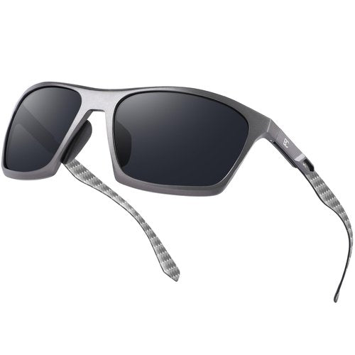 BIRCEN Men Sunglasses Polarized UV-Protection: Carbon Fiber Wrap Around Black Sport Shades for Mens Driving Fishing Golf, Large, B-grey/Black