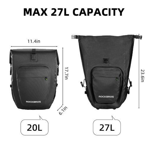 ROCKBROS Bike Pannier Waterproof 27L Large Capacity Bike Bag Rear Rack Bicycle Pannier Bag Waterproof for Grocery Touring Cycling Upgrade Black * 2