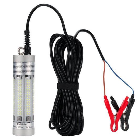 150W 20900lm Underwater Fishing Light, IP68 Waterproof Aluminum Super Bright Night Fish Attracting Submersible LED Lamp Lure Bait Finder for Freshwater Saltwater Sea Kayak Ice Dock (150W White)