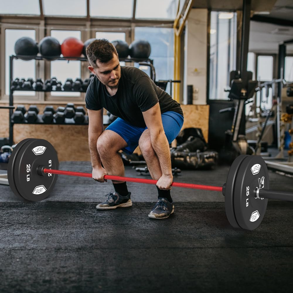 7FT Olympic Barbell Bar, Black Red Solid Olympic Bar with Bearings, 700Lbs Capacity Weight Bar for Home Gym Strength Training, Weightlifting, and Powerlifting, Weight Bar Fit for 2 Inch Olympic Plates