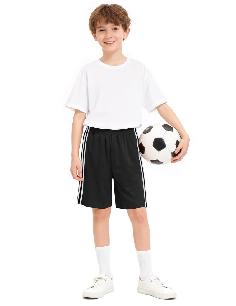 Somaibo Boys Athletic Shorts, Kids Basketball Quick Dry Mesh Short for Youth Soccer Gym Sports Running Black