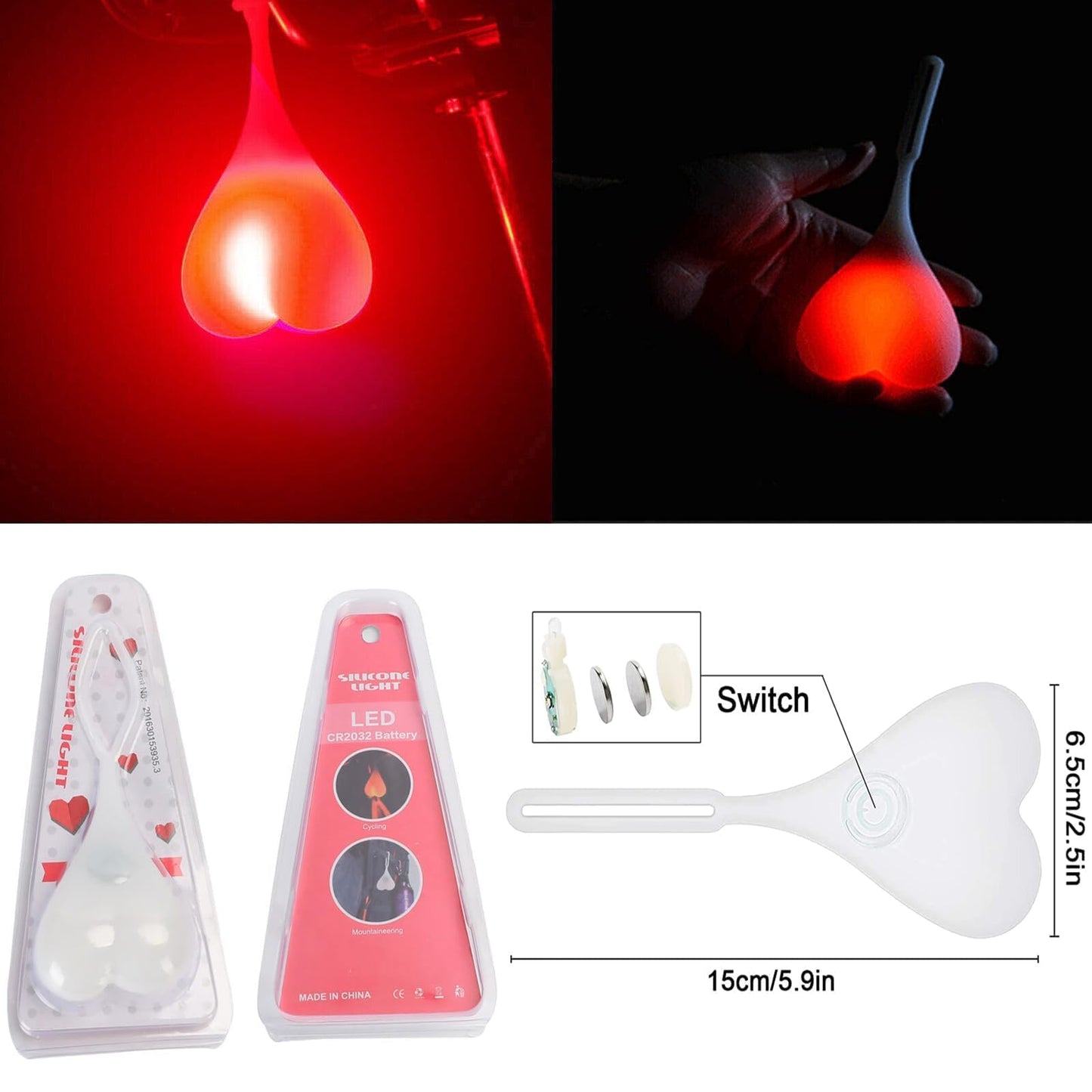 AaiLucky Bike Reflectors & LED Bike Tail Light, Funny Heart Shape Bicycle Rear Light for Night Riding, Cute Bicycle Accessory for Adults & Kids, Waterproof Bright Warning Taillight, 3 Lighting Mode
