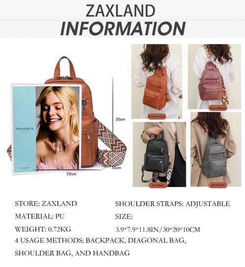 Sling Bag with 2 Guitar Strap for Women Vintage Pu Leather Chest Bag Casual Crossbody Shoulder Daypack for Hiking (black)
