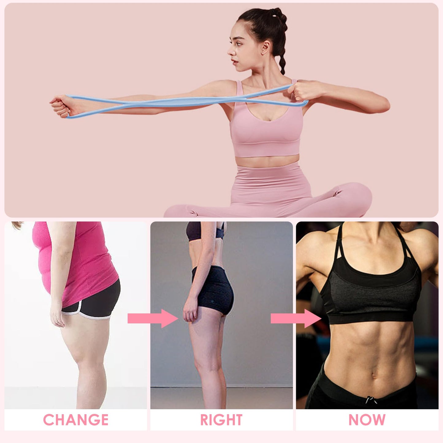 Adorila 2 Pack Figure 8 Resistance Bands with Handles, Silicone Exercise Bands for Women, Elastic Rope Stretch Fitness Band for Arm, Back, Chest, Shoulder, Legs (15LB Pink, 25LB Blue)