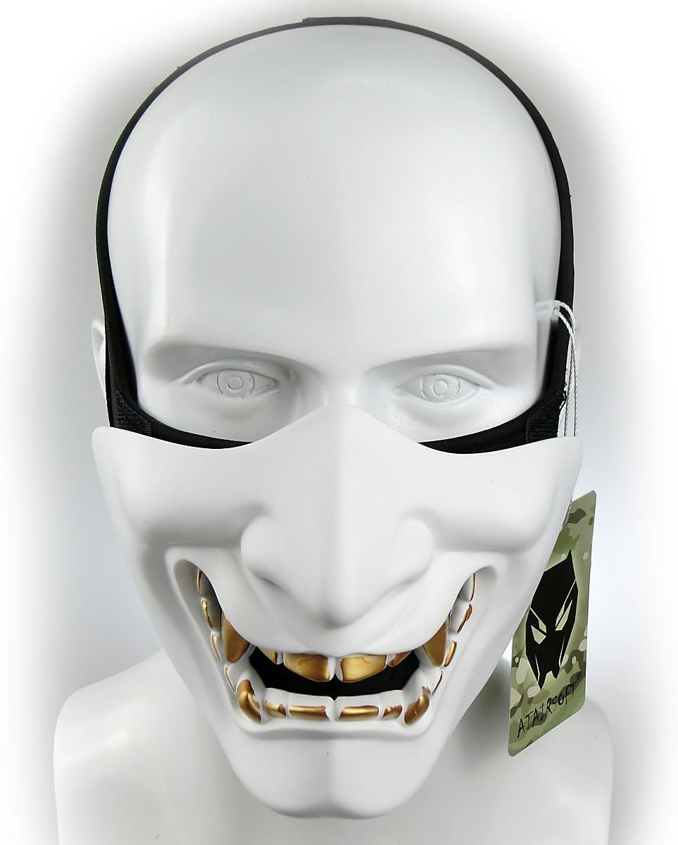 ATAIRSOFT Halloween Costume Cosplay BB Gun Evil Demon Monster Kabuki Samurai Hannya Oni Half Cover Airsoft and Prop Mask