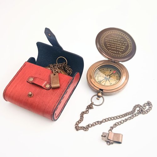 BAZROSS Trust in The Lord Compass - Proverbs 3:5-6 Engraved Brass & Leather Case Compass - Religious Gifts for Men, Baptism, Confirmation, Graduation Gift 2025