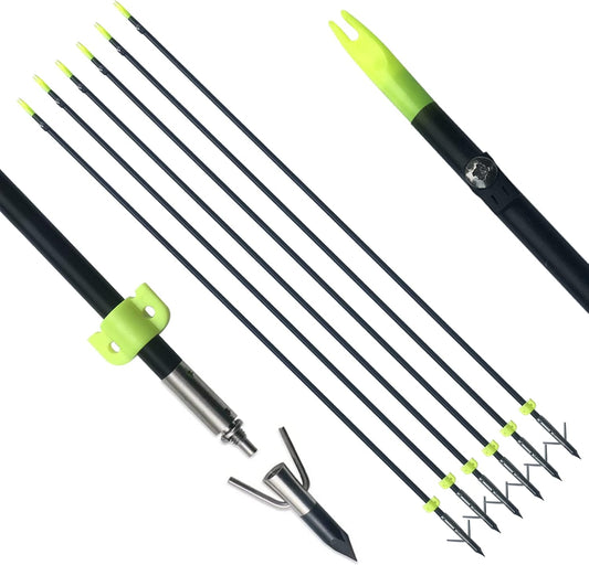 Archery Bowfishing Arrows Hunting 34inch Solid Fiberglass Arrows with Broadhead for Compound Bow and Recurve Bow