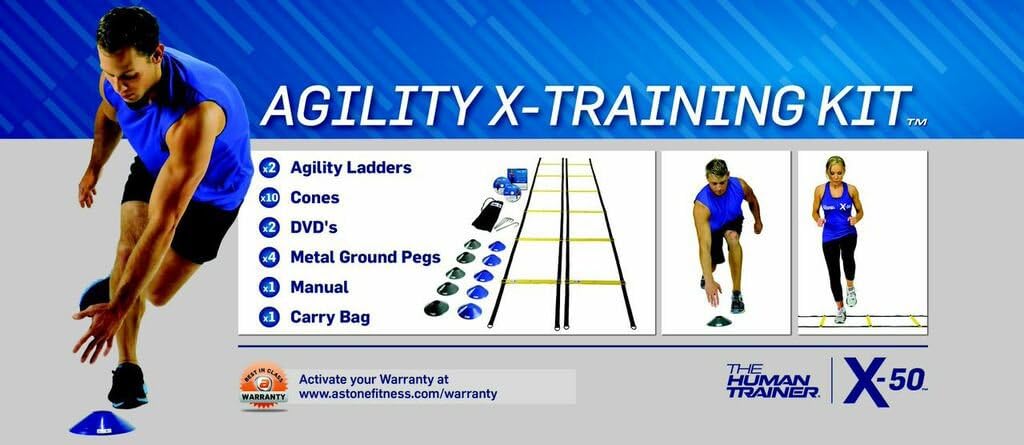 Agility Training Kit - Human Trainer X-50 with 2 Agility Ladders, 10 Cones & DVDs