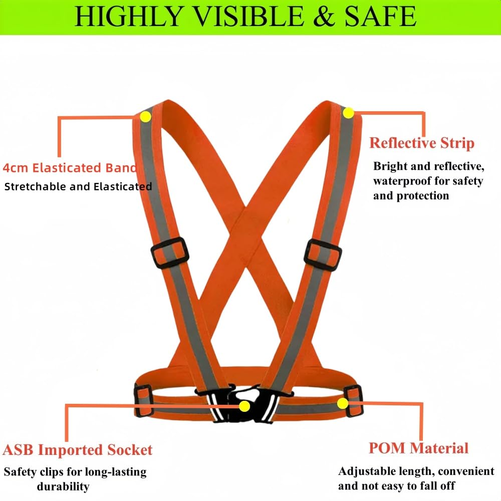 Accfore Reflective Safety Vest Set of 6,High Visibility Vest Adjustable Straps,Safety Reflective Gears for Walking,Running,Outdoor Jogging,Cycling,Workers(Orange)