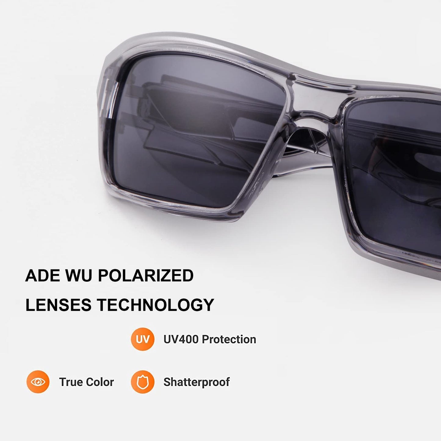 ADE WU Polarized Sports Sunglasses for Men Women, Trendy Rectangle Sunglasses Mens Designer Eyewear for Driving Cycling Fishing (Transparent Grey)