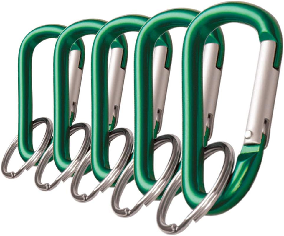 Lucky Line Aluminum Large 3-1/8" Carabiner Clip, 5 Pack, Snap-Link C-Shape Heavy Duty Key Chain, Nickel-Plated Key Ring, Light Weight and Durable