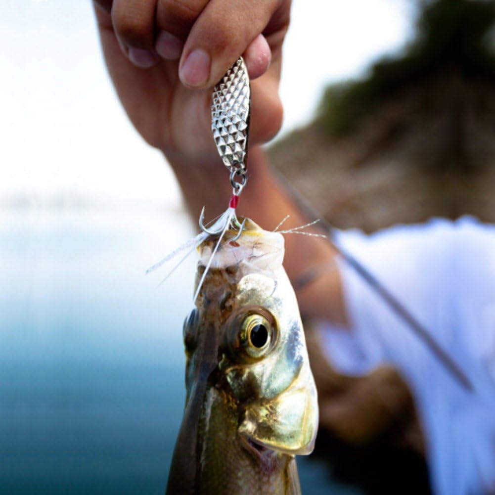 Sougayilang Fishing Spoons Hard Fishing Lures Treble Hooks Salmon Bass Metal Fishing Lure Baits 1/2 OZ