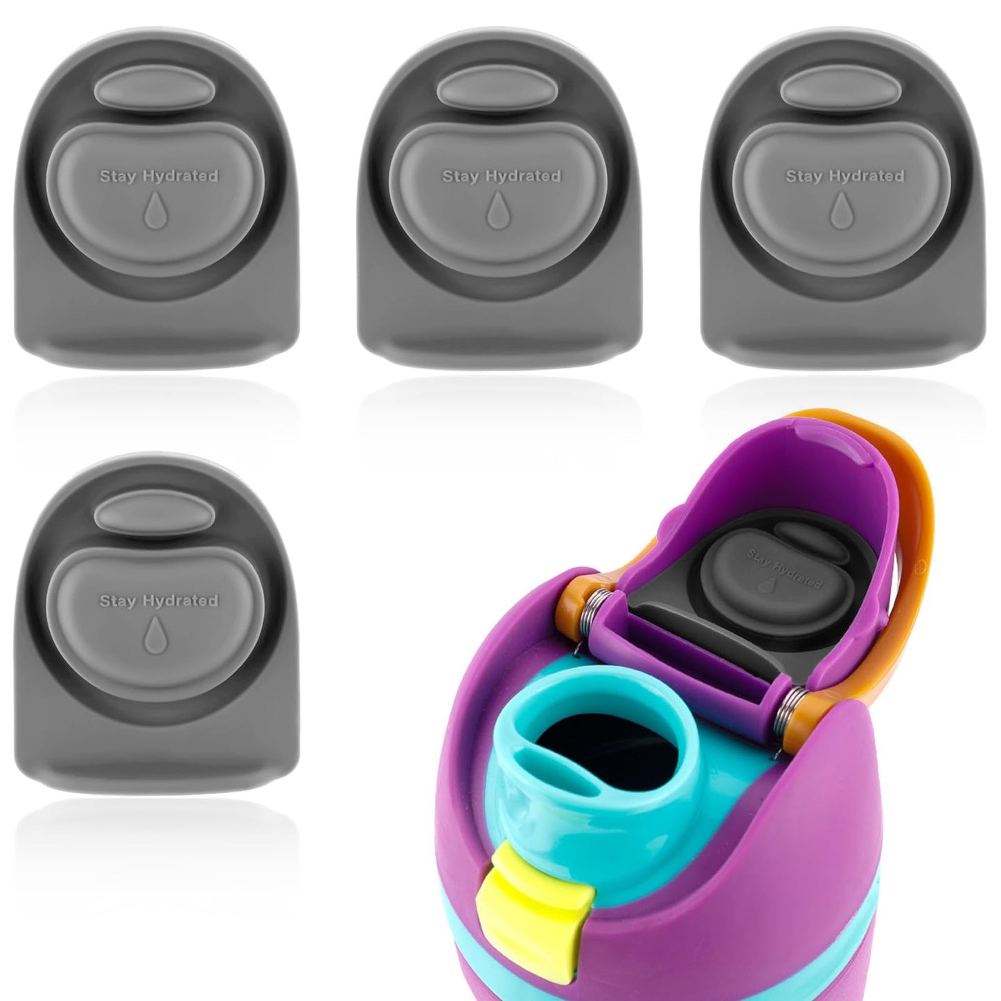 4pcs Replacement Stopper Compatible with Owala FreeSip 24oz 32oz 40oz, BPA-Free Silicone Water Bottle Lid Gaskets Replacement for Owala 16/24/32/40oz Bottle Mouth Cap Stopper Seal Parts Accessories