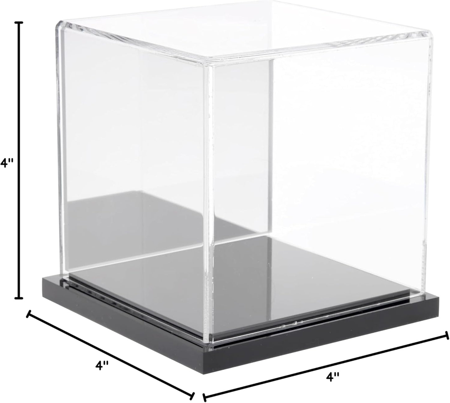 Plymor Clear Acrylic Display Case with Black Base, 4" x 4" x 4"