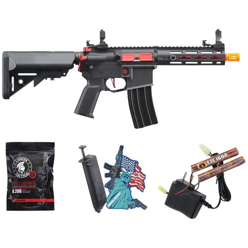 Lancer Tactical Gen 2 Hellion MLOK 7" Piactinny Polymer Airsoft M4 AEG Full/Semi-Auto Airsoft Gun (Battery and Charger Included) (Black & Red)