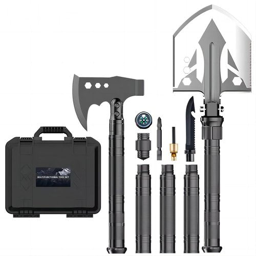 Camping Shovel Axe Outdoor Survival Shovel Set, Multifunctional Folding Tactical Shovel Hatchet Combo, High Carbon Steel Camping Equipment for Hiking Camping Hunting