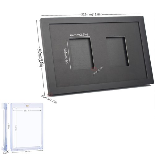 Sports Graded Card Display Case - Wall Mount with UV Protection Glass Door for Baseball Basketball Football Hockey Trading Card Collection (2*35PT Clips)