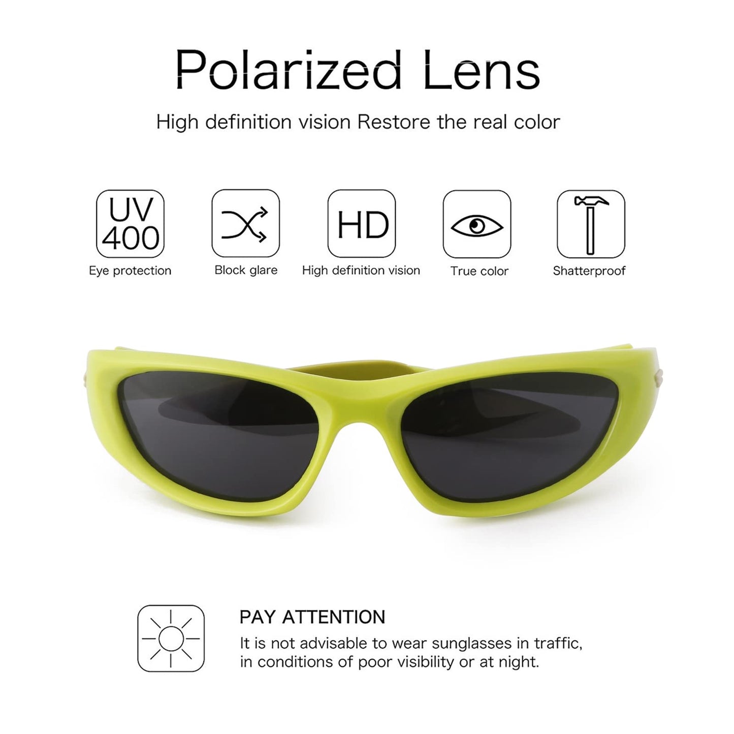 ADE WU Wrap Around Sunglasses Trendy Y2K Polarized Sport Sunglasses for Driving Cycling Outdoor Sun Glasses (Neon Green)