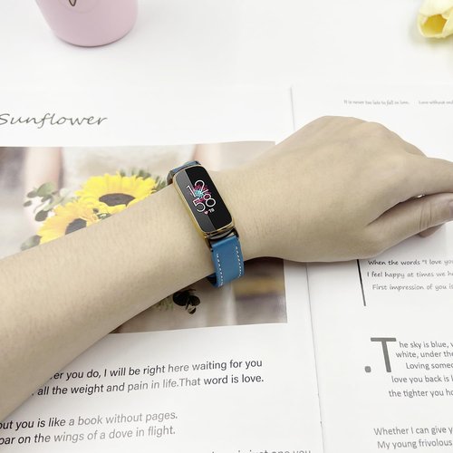 Lzwldan Leather Watch Band Compatible with Fitbit Luxe Band,Soft Genuine Leather with Magnetic Buckle Replacement Wristband for Fitbit Luxe Fitness Smart Watch for Women Men
