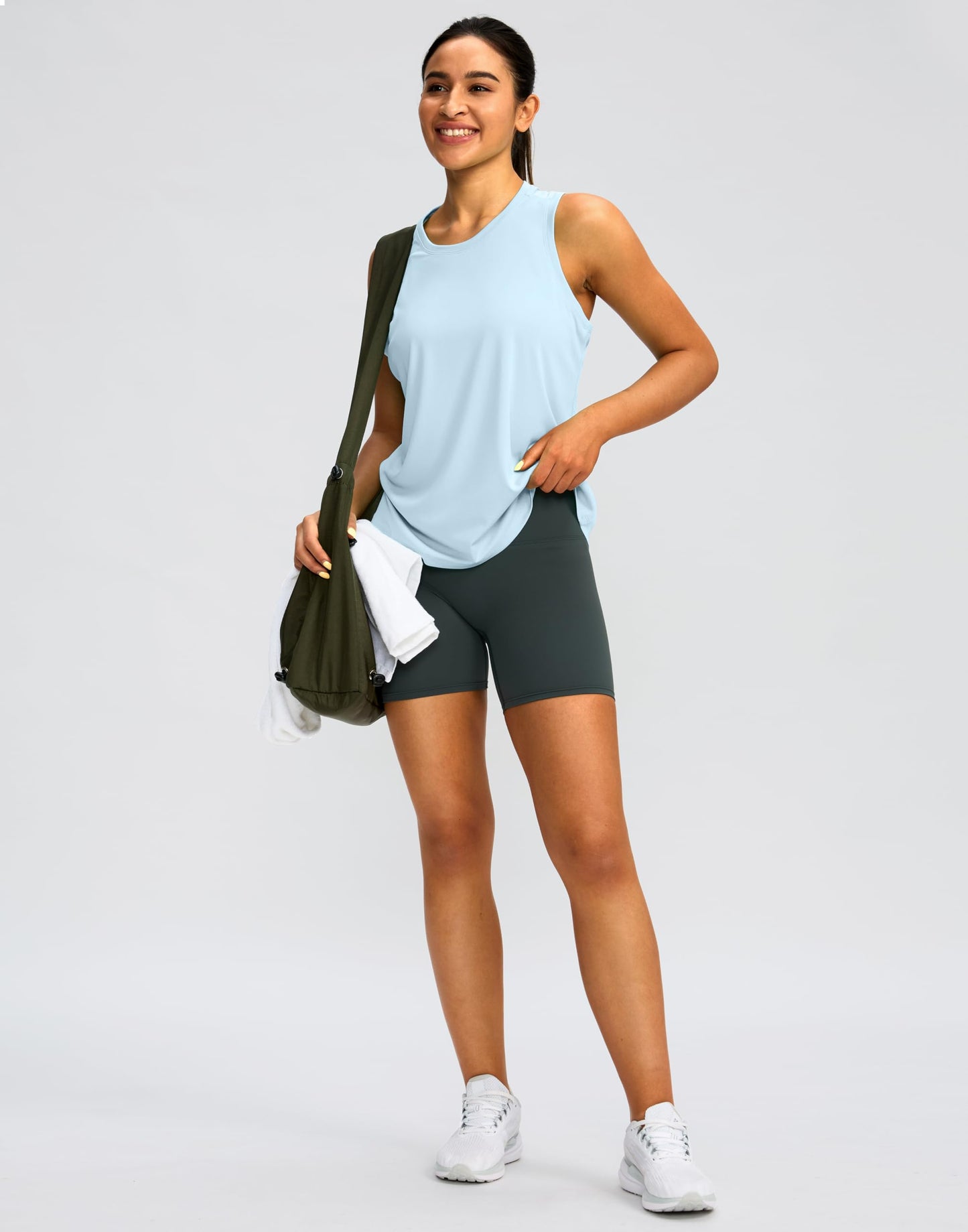 Women's Workout Tops Racerback Athletic Tank Tops Sleeveless Loose Fit Yoga Running Gym Shirts for Women(Blue Linen,M)