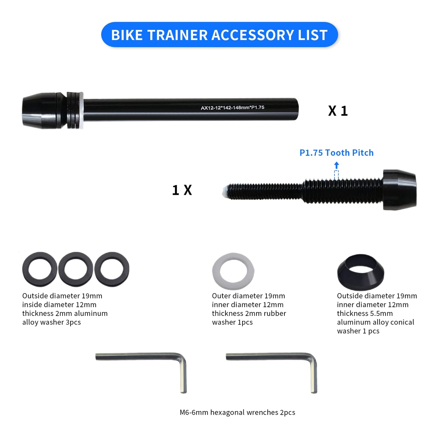 Gugxiom Bike Trainer Axle Shaft, Aluminum Alloy High Strength Adjustable Length Thru Axle Adapter, 2 Section Easy Installation Bike Trainer Thru Axle for 142 to 148mm Hub