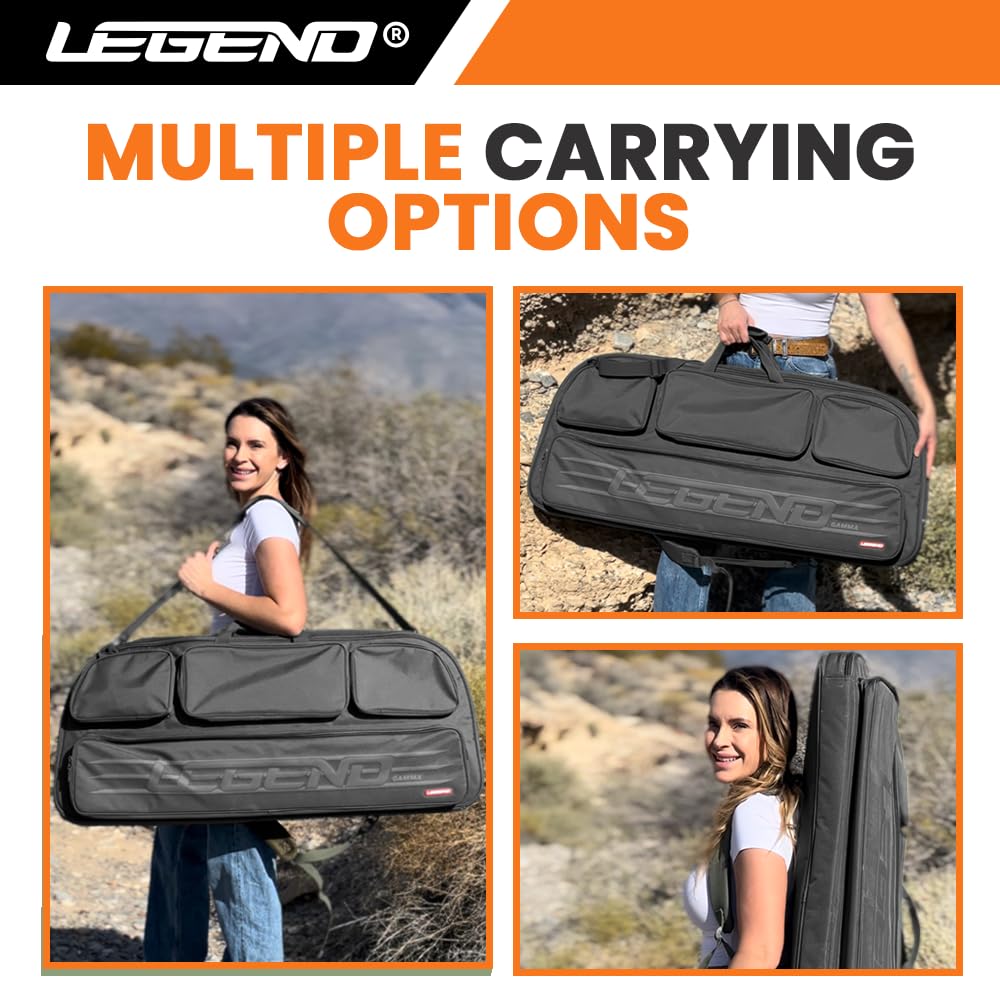 Legend Gamma Compound Bow Case - Premium Archery Bow Cases with Backpack & Shoulder Straps, Soft Bow Case for Archery Accessories, Lightweight Travel Bow Bag with Multiple Storage Pockets - Black