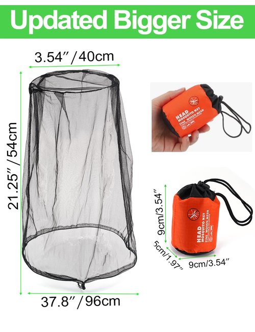 Wohohoho Mosquito Head Net Mesh With Drawstring, Bug Face Shield for Hats, Beekeeper Mask Protection for Men & Women Against Midges, Bugs & Gnats (2 Packs, Black, Updated Big Net)