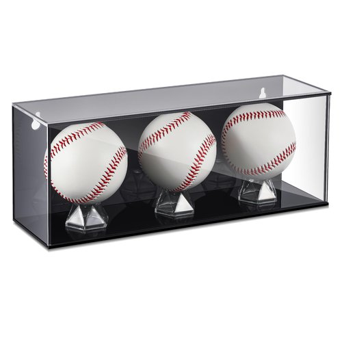 Lineshading Baseball Golf Ball Display Case for 3 Balls UV Protected Acrylic Boxes for Display Ball Cube Memorabilia Showcase Autograph (Black, 11.4 x 4.3 x 3.15 Inch)