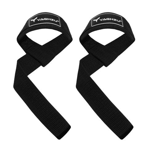 YAGHZU Lifting Straps for Weightlifting, Bodybuilding, Powerlifting, Strength Training, & Deadlifts - Padded Neoprene 21 inch Cotton Lifting Wrist Straps, Gym Wrist Straps for Weight Lifting (Black)